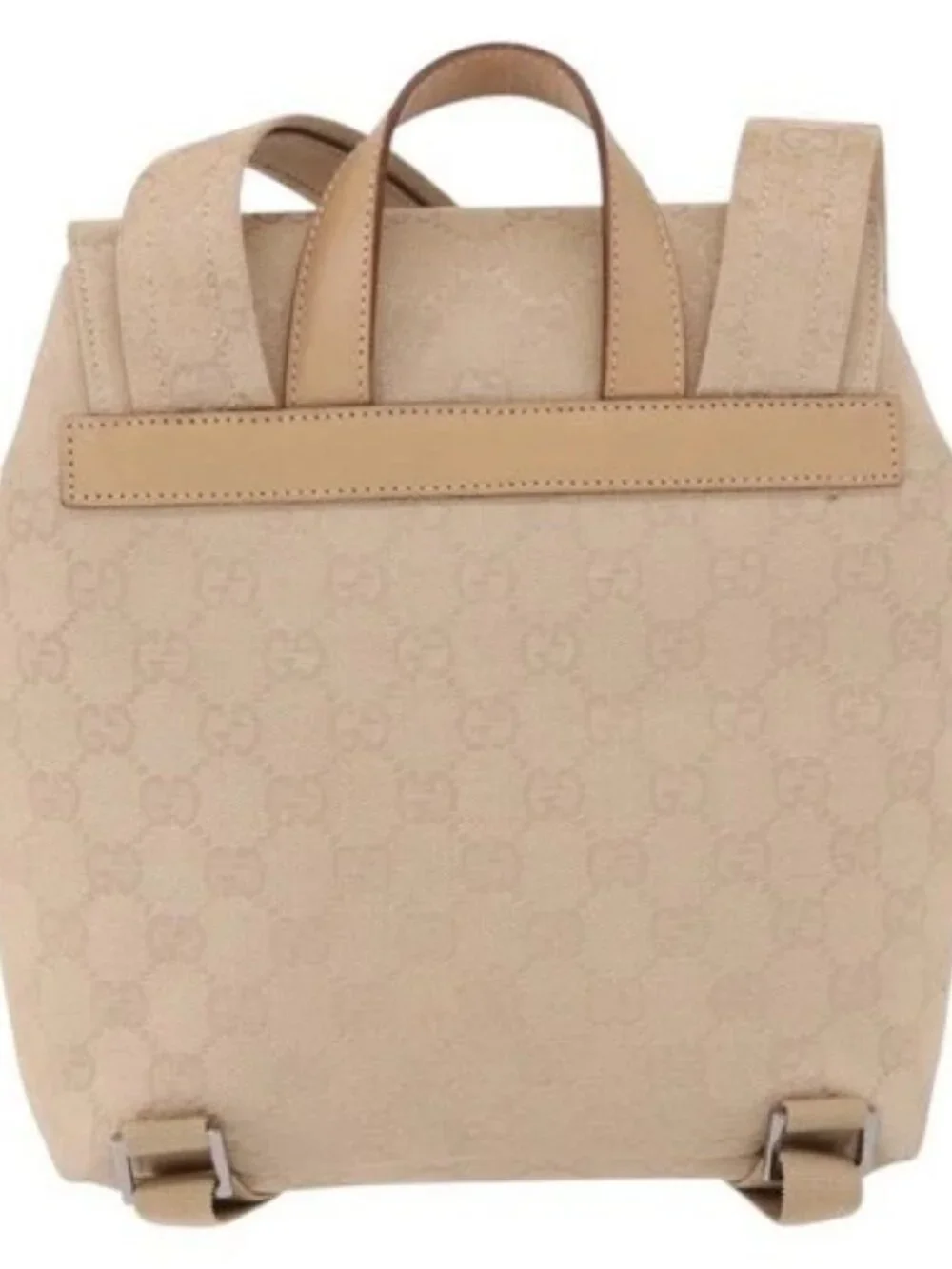 GUCCI GG Canvas Backpack Beige Silver 003 0242 Auth 189357A